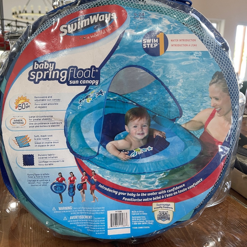 SwimWays Baby Spring Float Infant Toddler 9-24 Months Sun Shade 50+ UPF POOL
